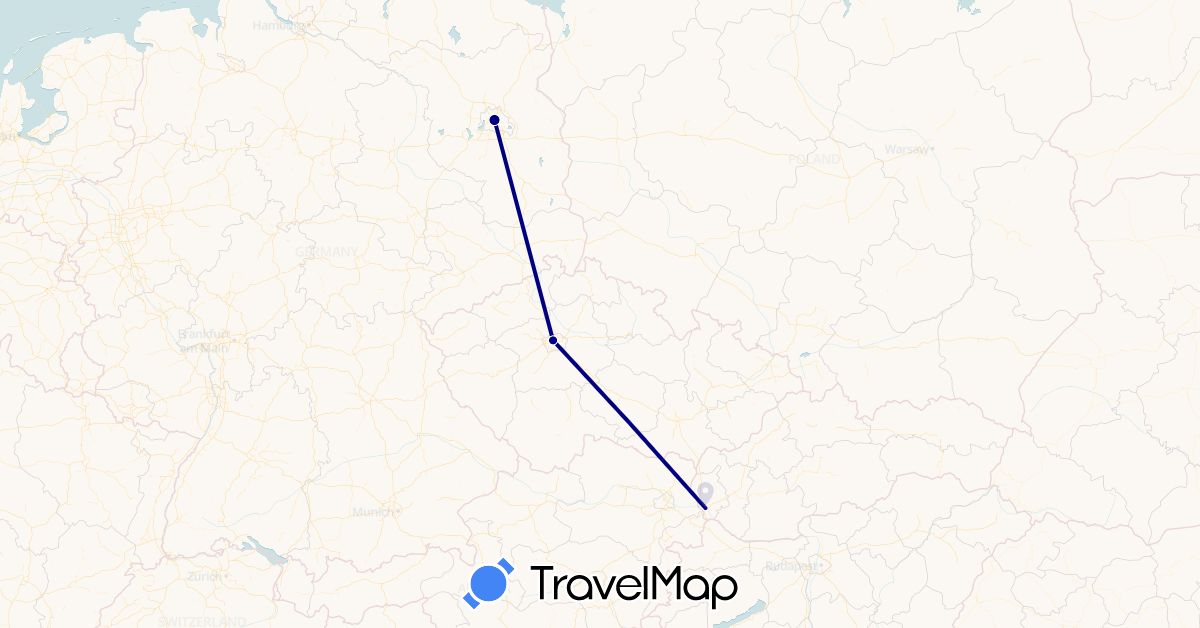 TravelMap itinerary: driving in Czech Republic, Germany, Slovakia (Europe)